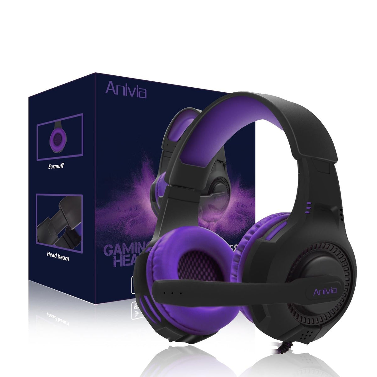 Retractable Mic Gaming Headset 3.5Mm Plug 2M Cable Black / Purple