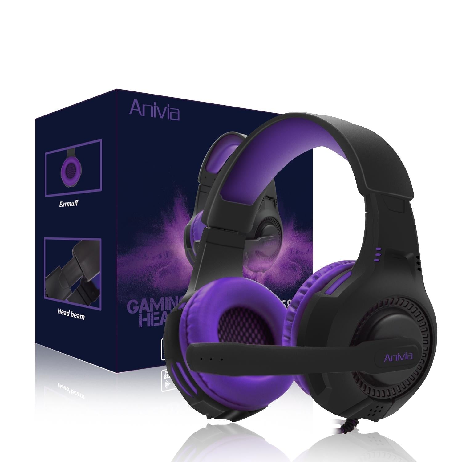 Retractable Mic Gaming Headset 3.5Mm Plug 2M Cable Black / Purple