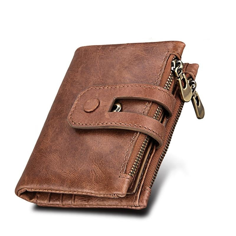 Men Rfid Blocking Cowhide Leather Wallet - Crazy Horse Texture