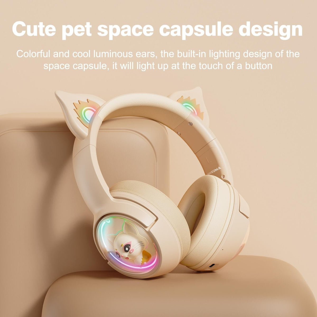 Wireless Cat Ear Bluetooth Headset Usb-C - Beige