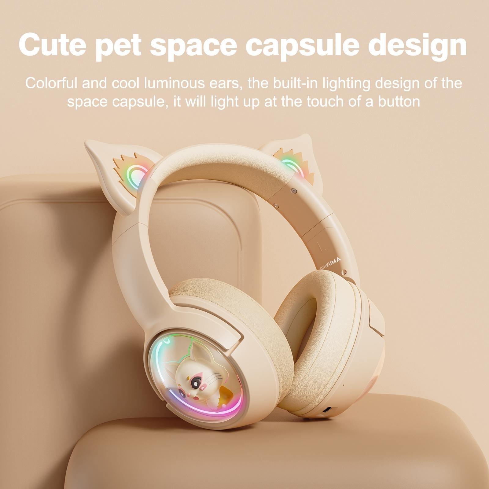 Wireless Cat Ear Bluetooth Headset Usb-C - Beige