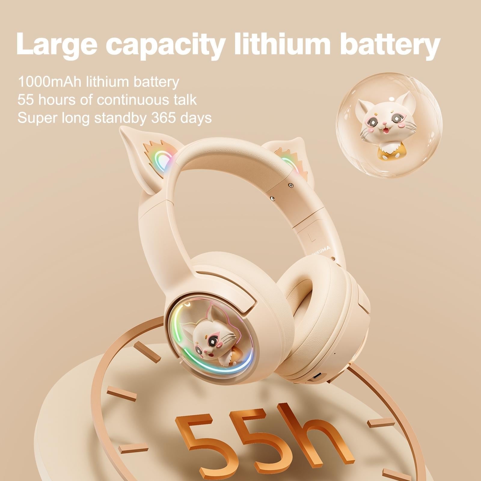 Wireless Cat Ear Bluetooth Headset Usb-C - Beige