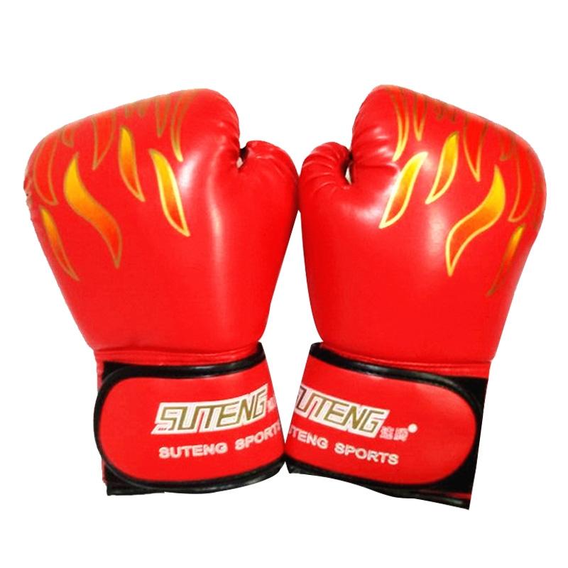 Adult Flame Pattern Pu Leather Boxing Gloves - Fitness - Red