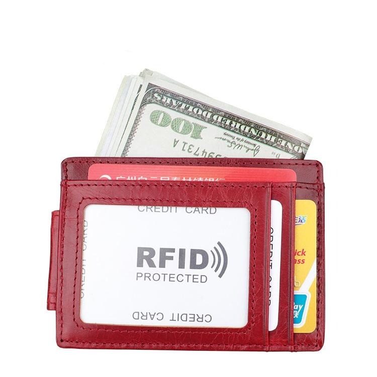 Leather Rfid Card Holder Wallet - Crazy Horse - Red