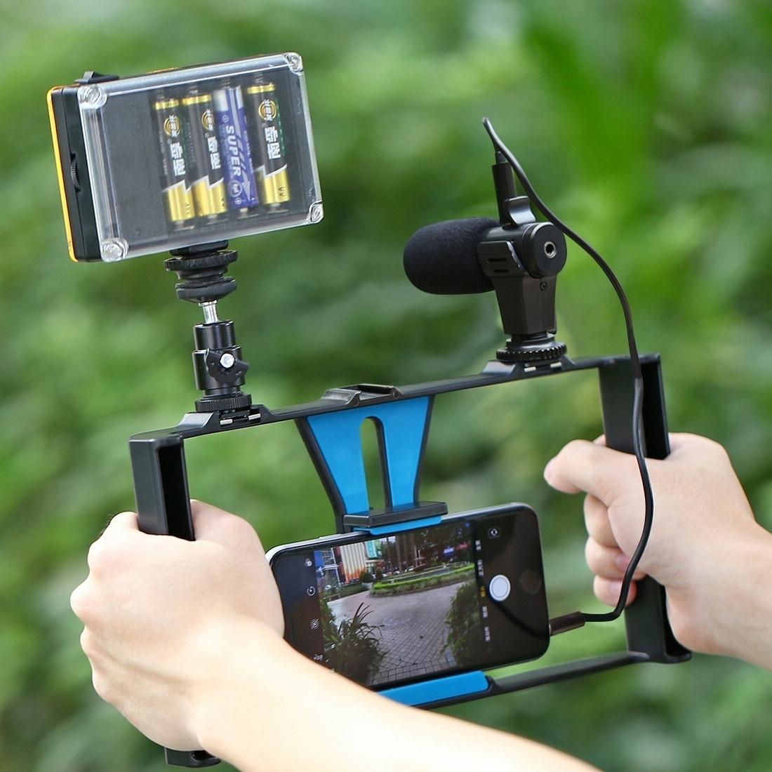 Smartphone Video Rig & Microphone Kit For Live Broadcast - Compatible With Iphone Galaxy Huawei Xiaomi Htc Lg Google And More - Red