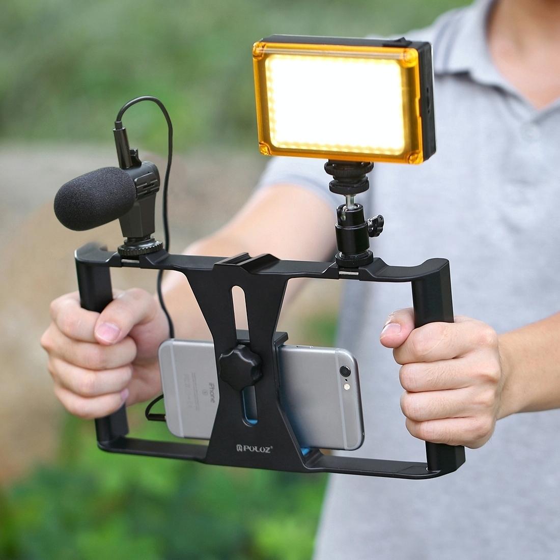 Smartphone Video Rig & Microphone Kit For Live Broadcast - Compatible With Iphone Galaxy Huawei Xiaomi Htc Lg Google And More - Red