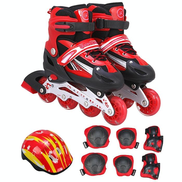 Flash Straight Row Roller Skating Shoes Suit for Children and Adults - Small Size - Red