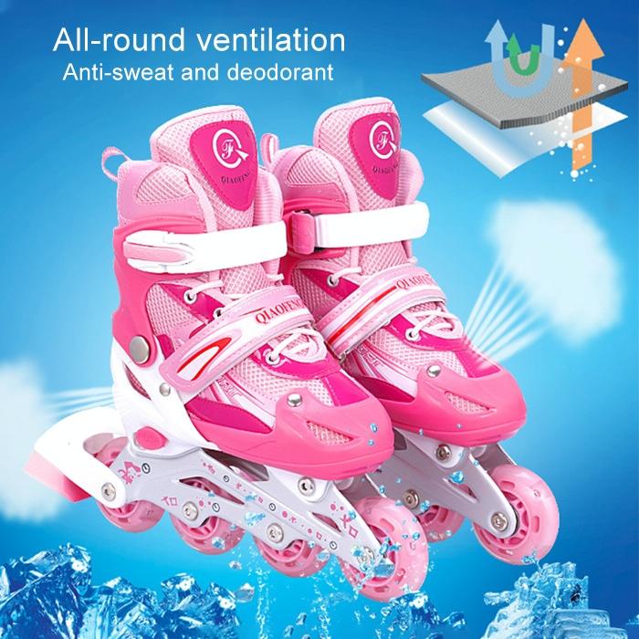 Flash Straight Row Roller Skating Shoes Suit for Children and Adults - Small Size - Red