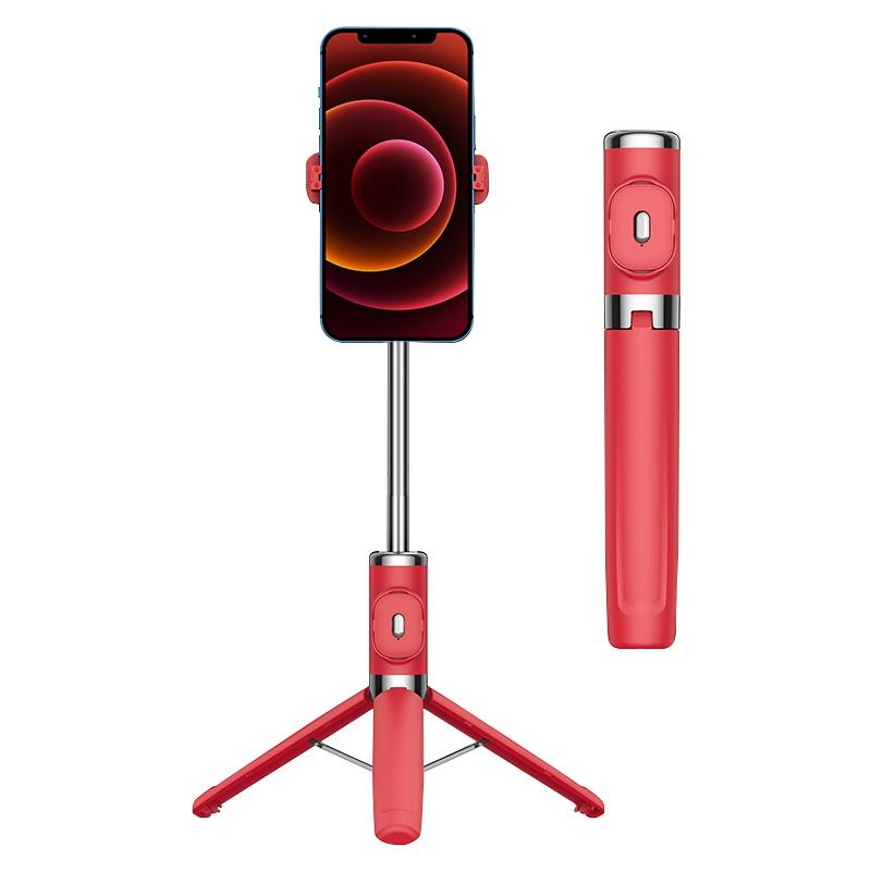Wireless Selfie Stick with Remote Tripod - Compact Design - Red