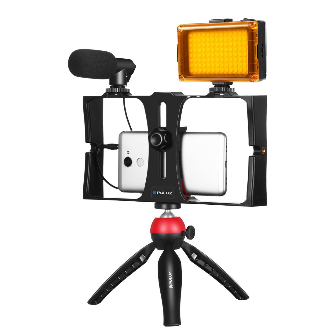 Live Broadcast Vlogging Kit With Led Light Microphone Tripod &amp; Cold Shoe Head - Red