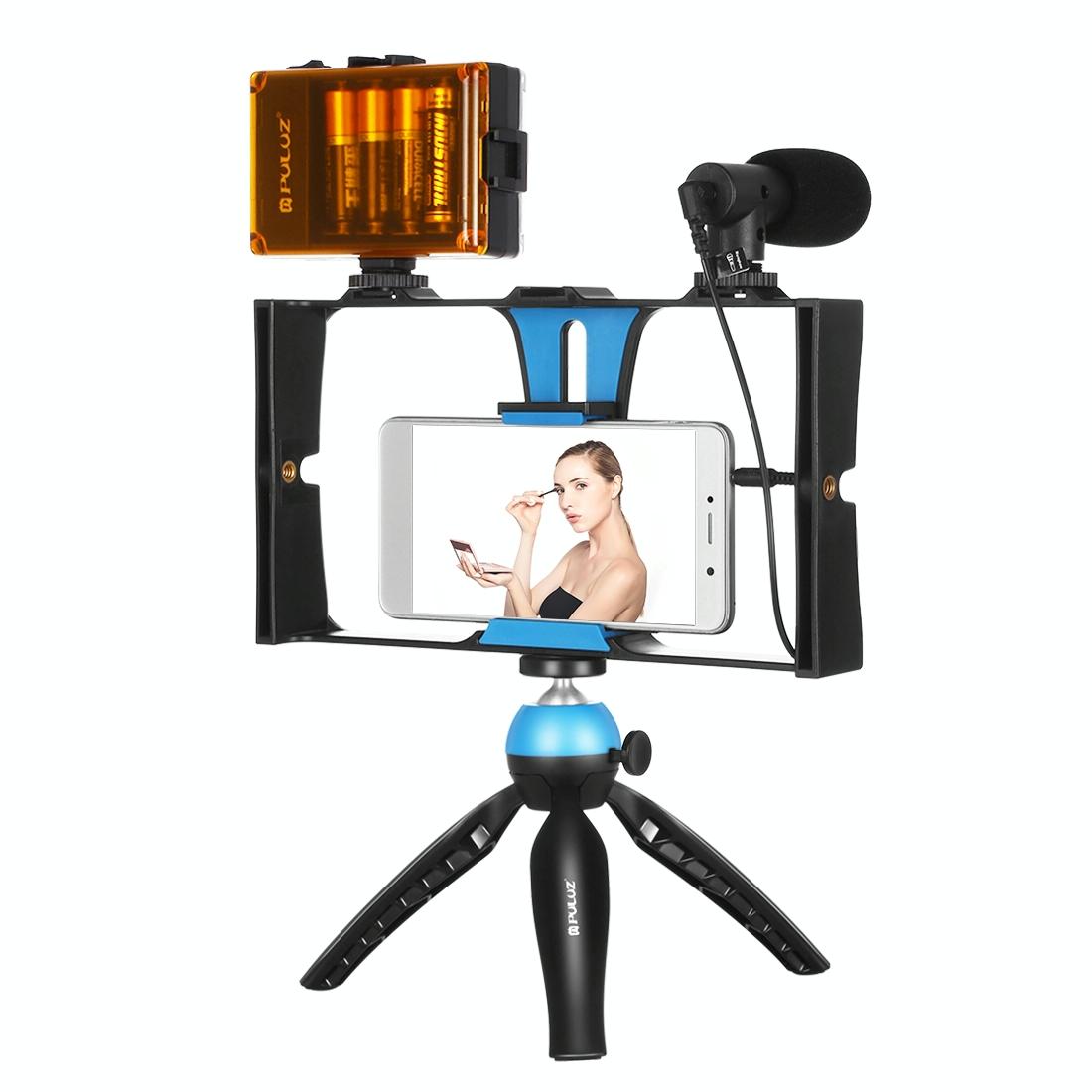 Live Broadcast Vlogging Kit With Led Light Microphone Tripod & Cold Shoe Head - Red