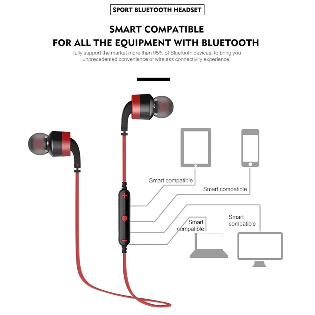 Wireless Sport Bluetooth Earphones with In-line Control - Black - Red