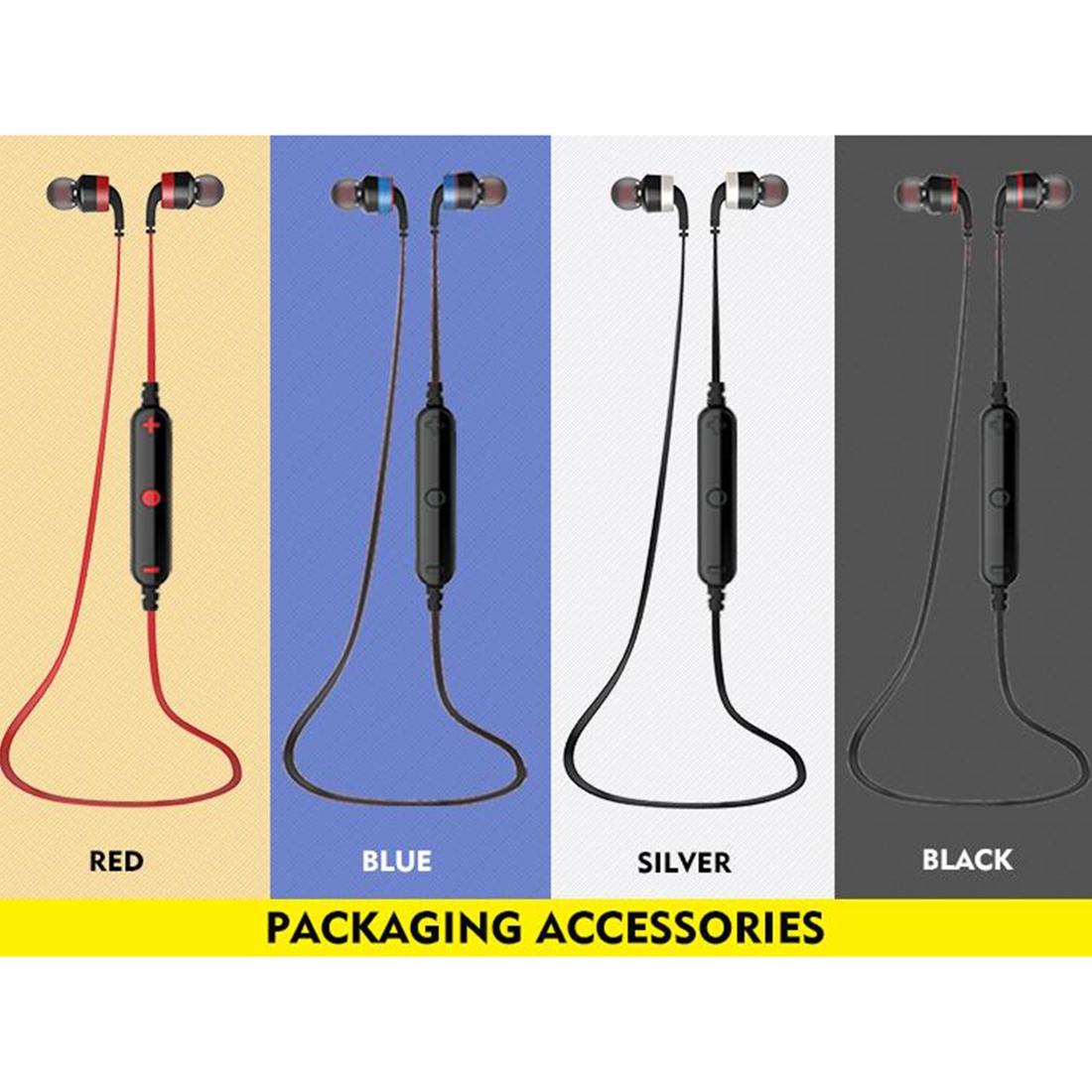 Wireless Sport Bluetooth Earphones with In-line Control - Black - Red