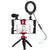 Vlogging Live Broadcast Smartphone Video Rig With 4.7 Inch Rgbw Ring Led Selfie Light Microphone And Pocket Tripod Mount Kit - Red