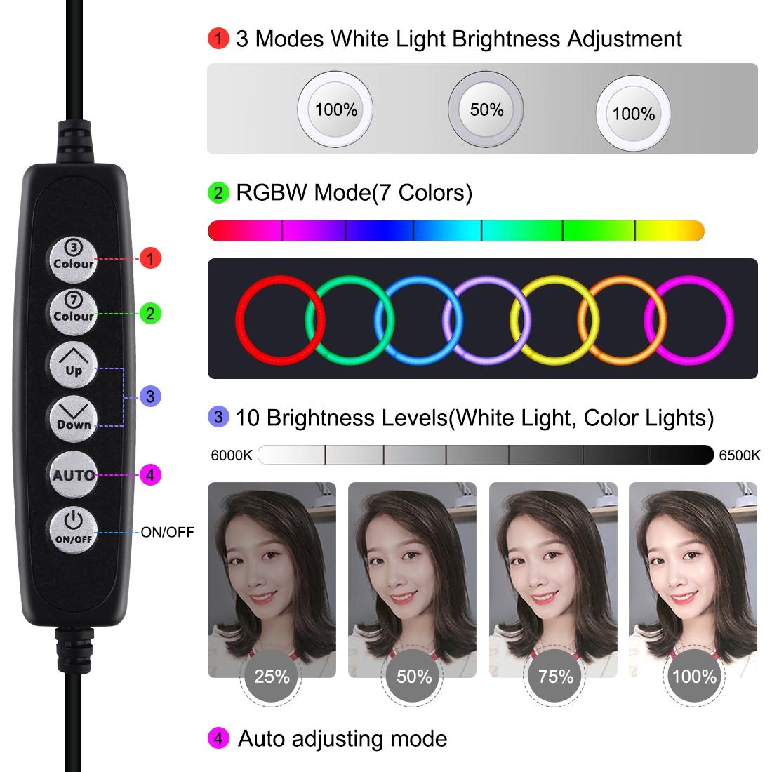Vlogging Live Broadcast Smartphone Video Rig With 4.7 Inch Rgbw Ring Led Selfie Light Microphone And Pocket Tripod Mount Kit - Red
