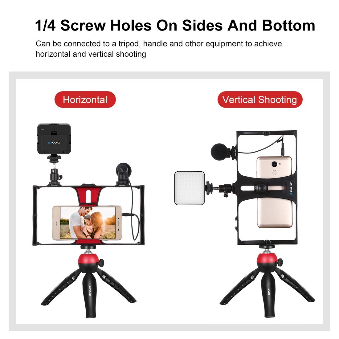 Vlogging Live Broadcast Kit With Led Fill Light Microphone Tripod Mount & Cold Shoe Head - Red