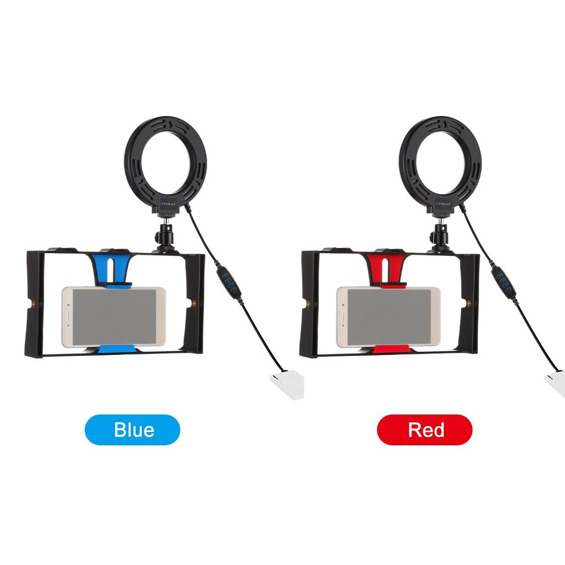 Vlogging Live Broadcast Smartphone Video Rig With 4.7 Inch Ring Led Selfie Light Kit And Cold Shoe Tripod Head - Red