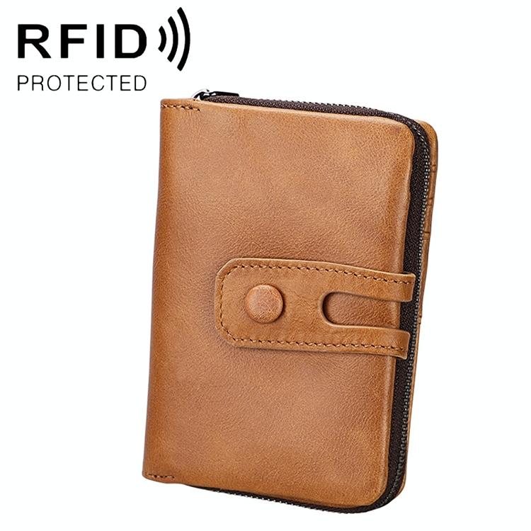Zip Rfid Crazy Horse Leather Wallet - Brown - Red