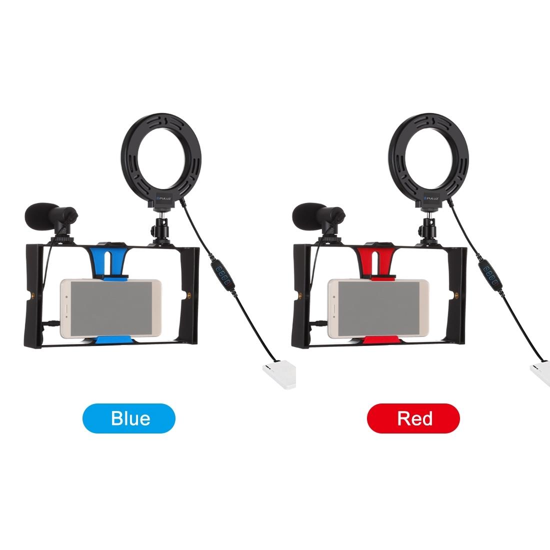 3-In-1 Vlogging Kit With Smartphone Rig Microphone And Led Ring Light - Red