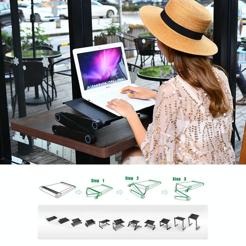 Foldable Laptop Stand with Dual Fans & Mouse Pad - 360 Degree Adjustable - Red