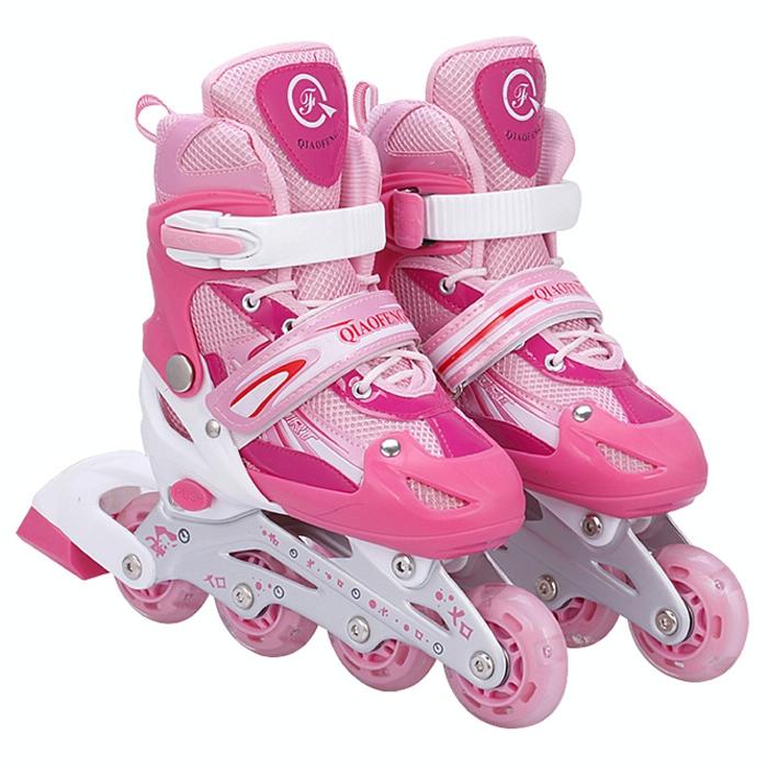 Flash Straight Row Roller Skating Shoes Suit for Children and Adults - Size l - Red