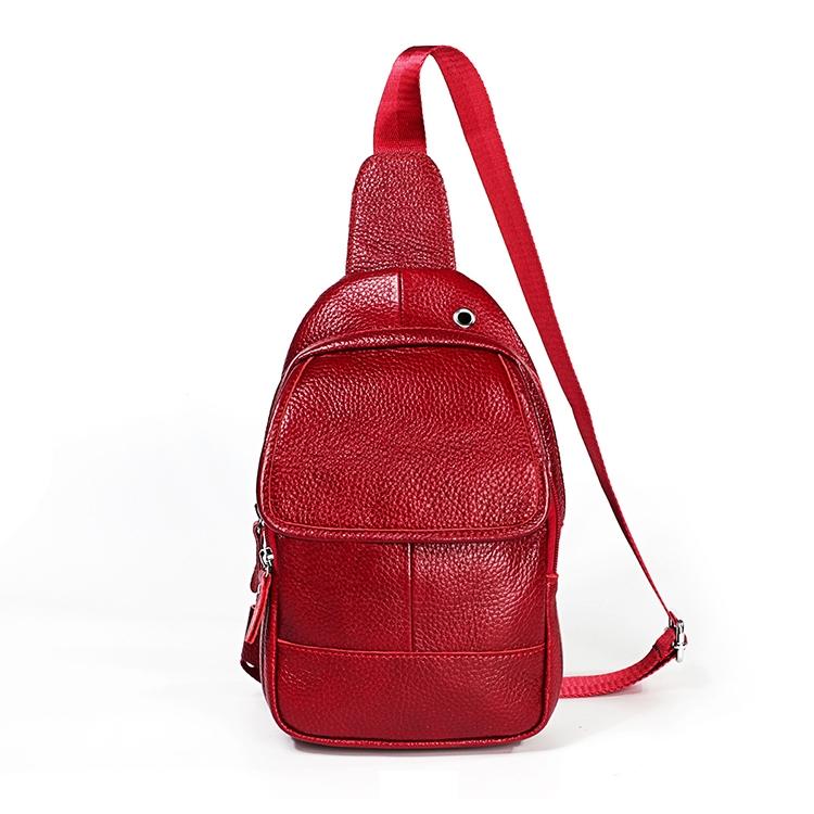 Men Litchi Texture Full Grain Cowhide Crossbody Bag - Red
