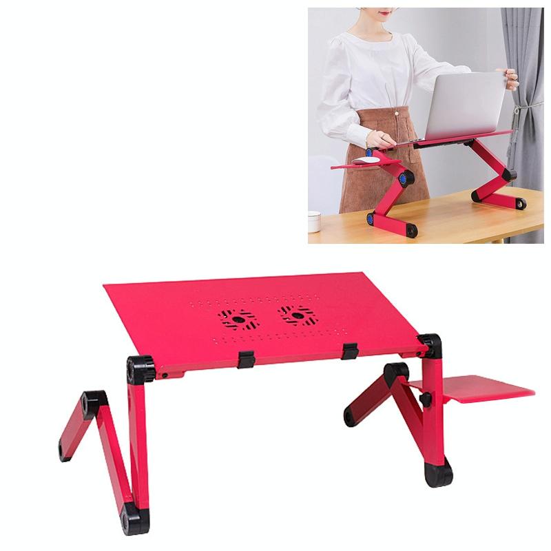 Adjustable Foldable Laptop Stand with Fans & Mouse Pad - Portable Aluminum - Red