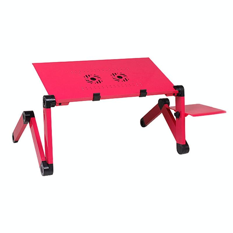 Adjustable Foldable Laptop Stand with Fans & Mouse Pad - Portable Aluminum - Red