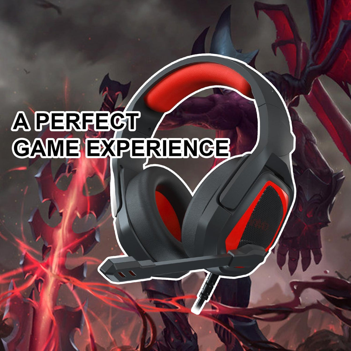 Retractable Mic Gaming Headset 3.5Mm Plug 2.2M Cable - Black Red