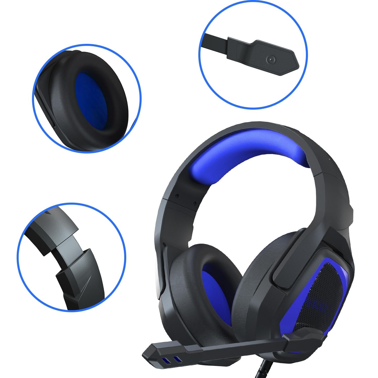 Retractable Mic Gaming Headset 3.5Mm Plug 2.2M Cable - Black Red