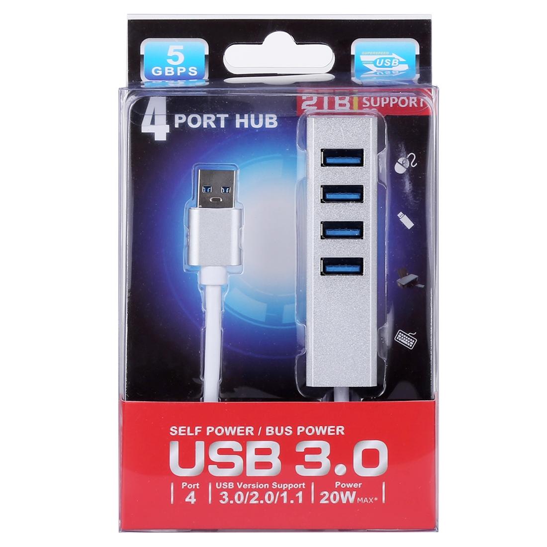 4-Port Usb 3.0 Hub 5Gbps Super Speed Self / Bus Powered Silver