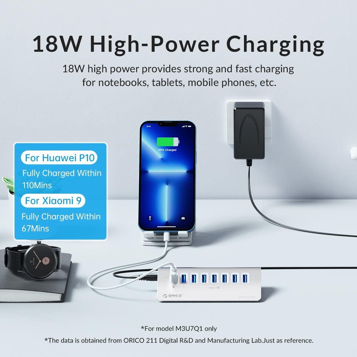 7-Port Usb 3.2 Gen2 10Gbps Hub With 1M Cable