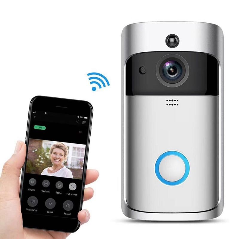 Smart Wifi Video Doorbell With Night Vision &amp; Wide-Angle Camera - 720P Low Power Mobile Remote - Silver