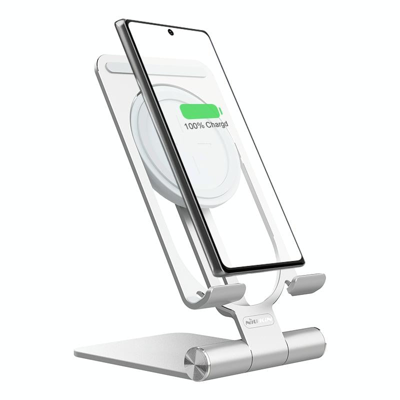 15W Foldable Wireless Charger &amp; Phone Holder - Silver