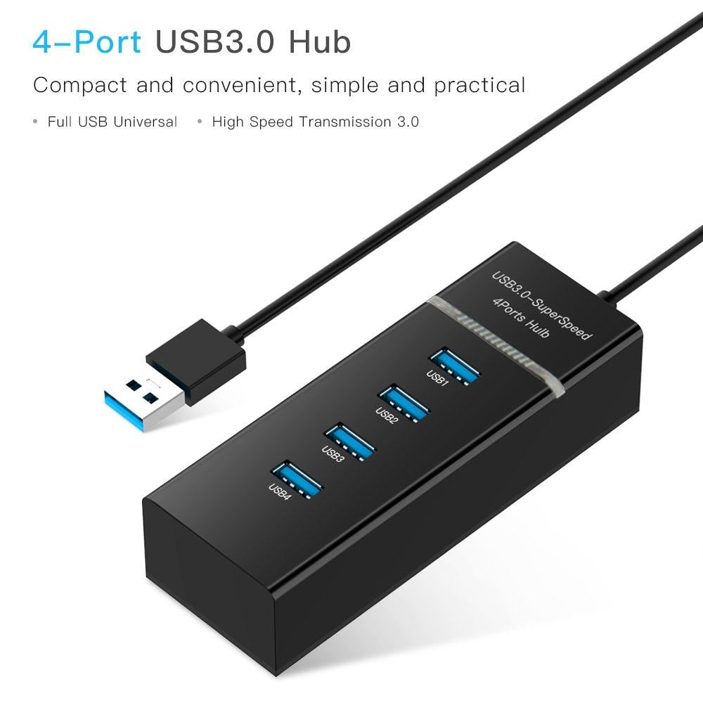 4-Port Usb 3.0 Hub With Led Super Speed 5Gbps - White