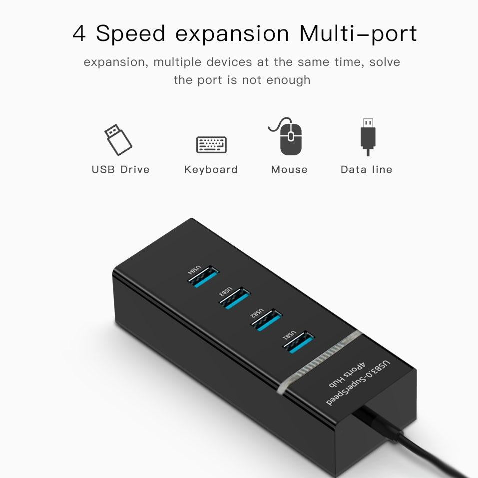 4-Port Usb 3.0 Hub With Led Super Speed 5Gbps - White