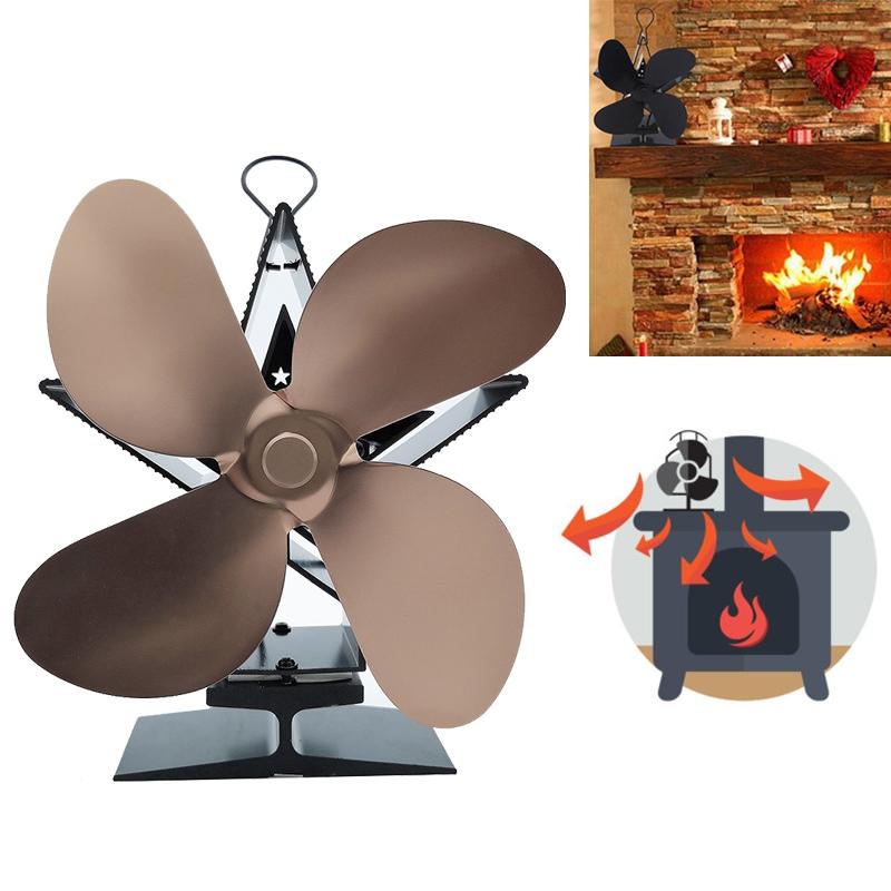 Efficient 4-blade Heat-powered Stove Fan - Aluminum - Silver