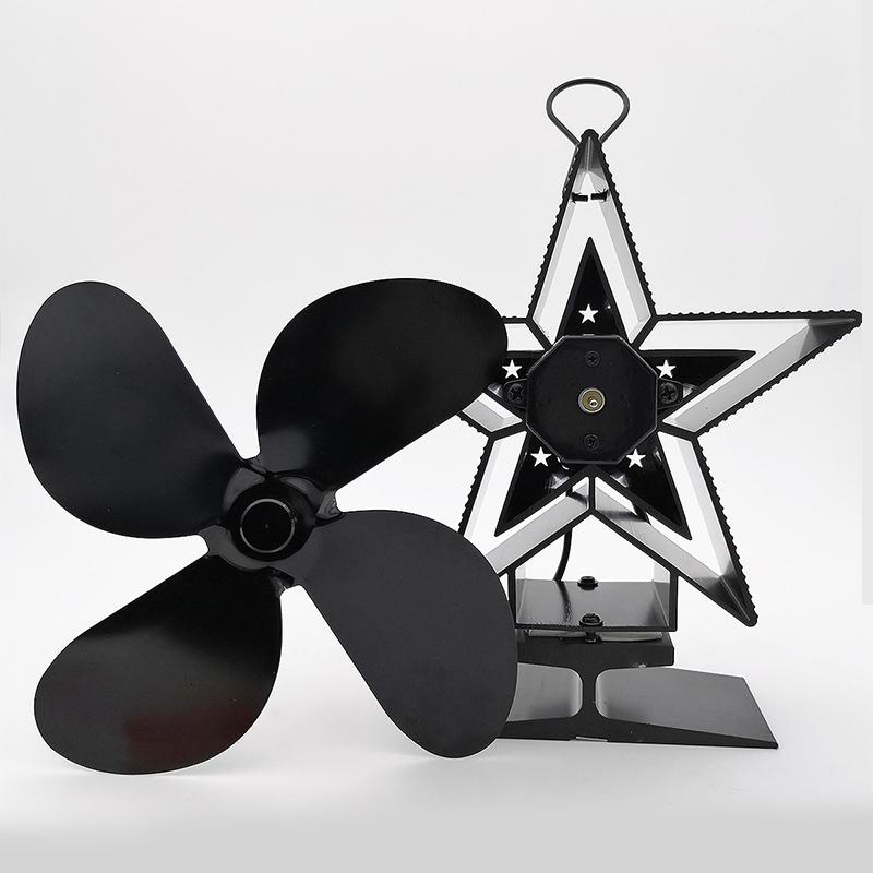 Efficient 4-blade Heat-powered Stove Fan - Aluminum - Silver