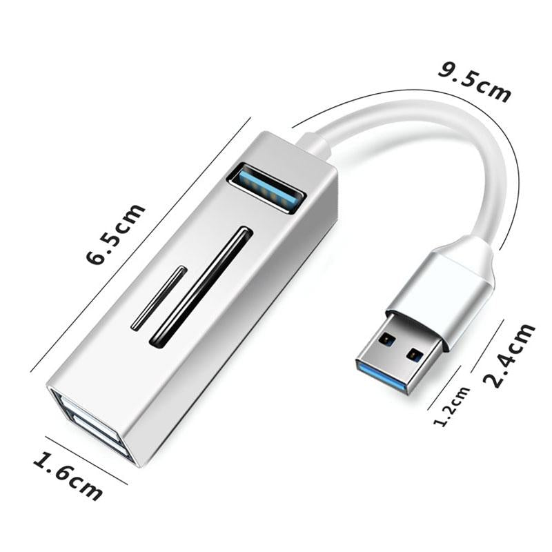 5-In-1 Usb3.0 Hub Adapter 3X Usb + Sd / Tf Reader - Silver
