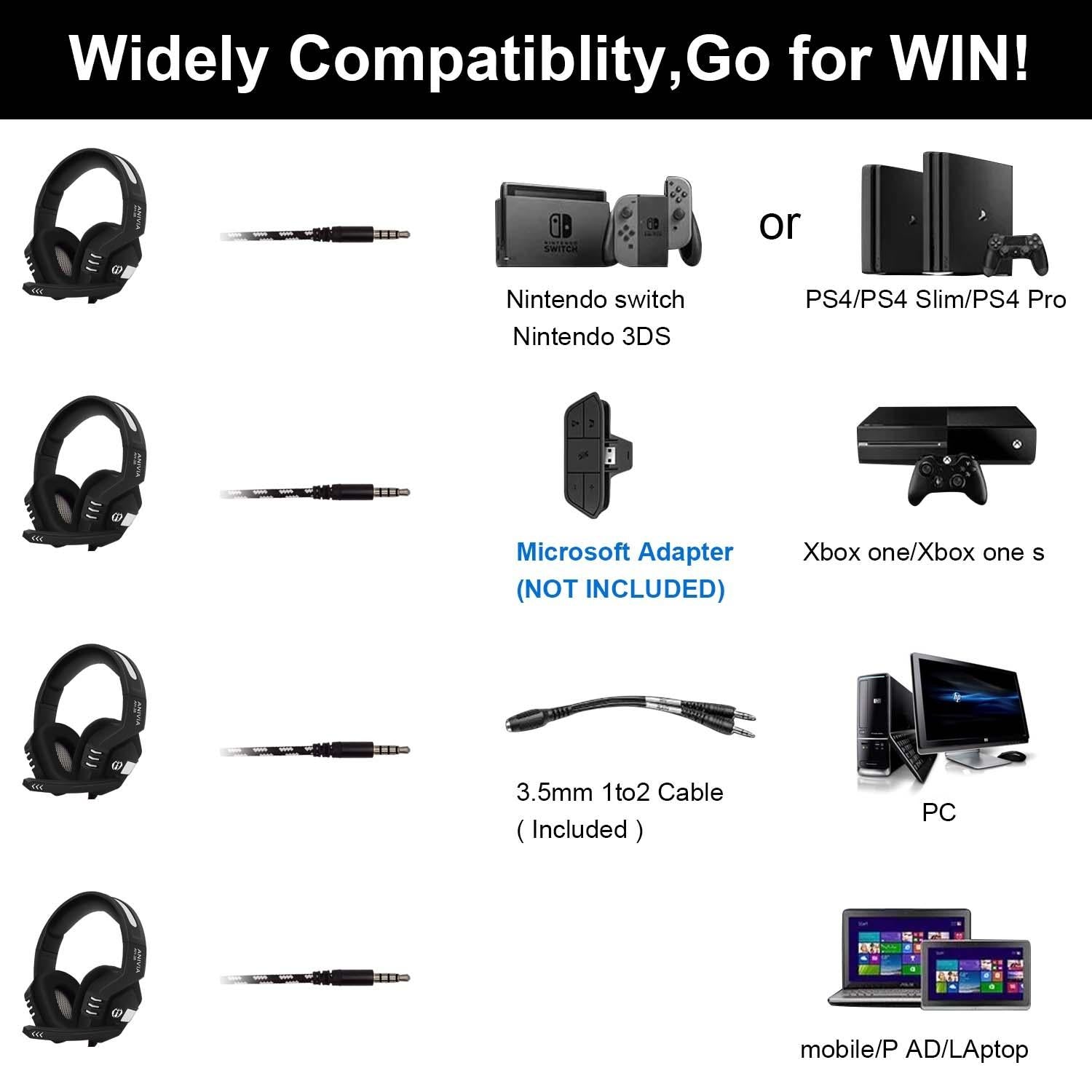 Retractable Mic Gaming Headset 3.5Mm Plug 2M Cable Black Silver