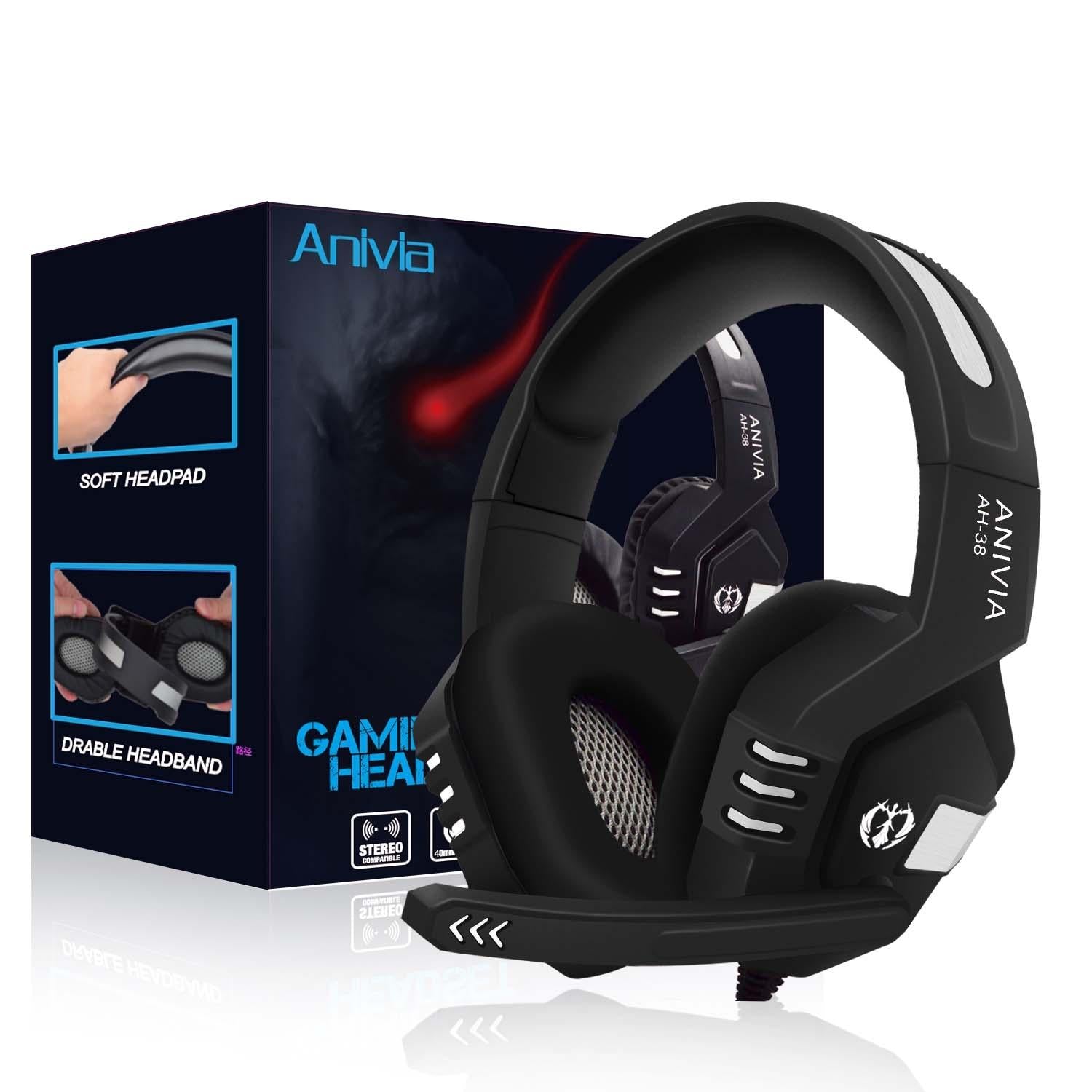 Retractable Mic Gaming Headset 3.5Mm Plug 2M Cable Black Silver
