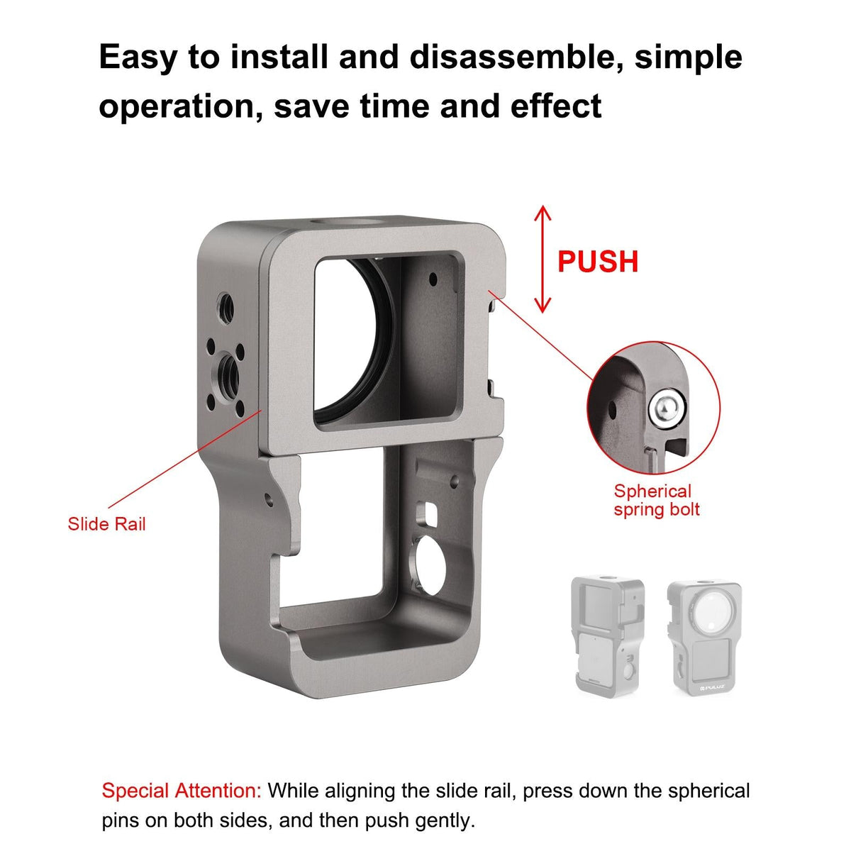 Aluminum Cage for Dji Action 2 - Cnc Alloy - Titanium Color