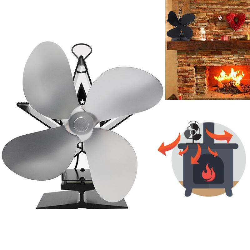 Efficient 4-blade Heat-powered Stove Fan - Aluminum - Bronze