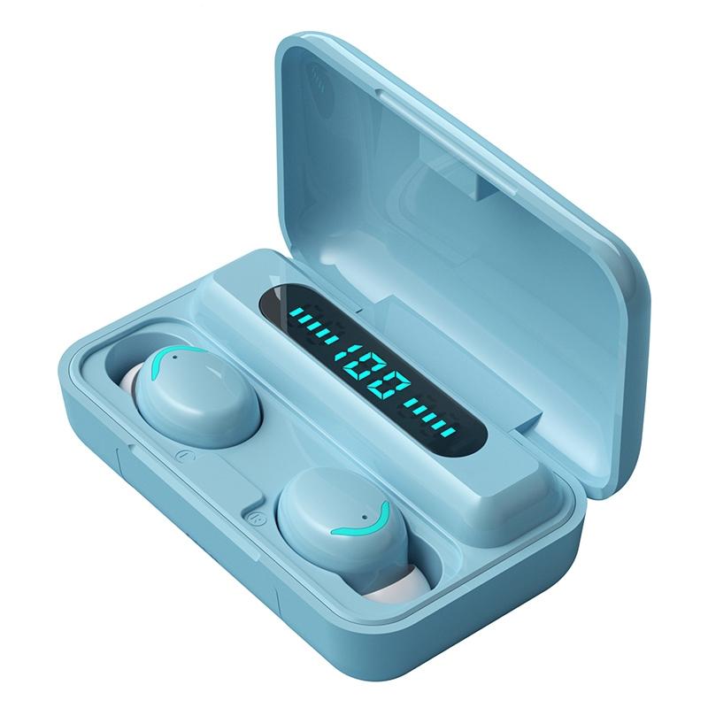 Macaron Series Bluetooth Earphones with Breathing Light &amp; Noise Reduction - Baby Blue