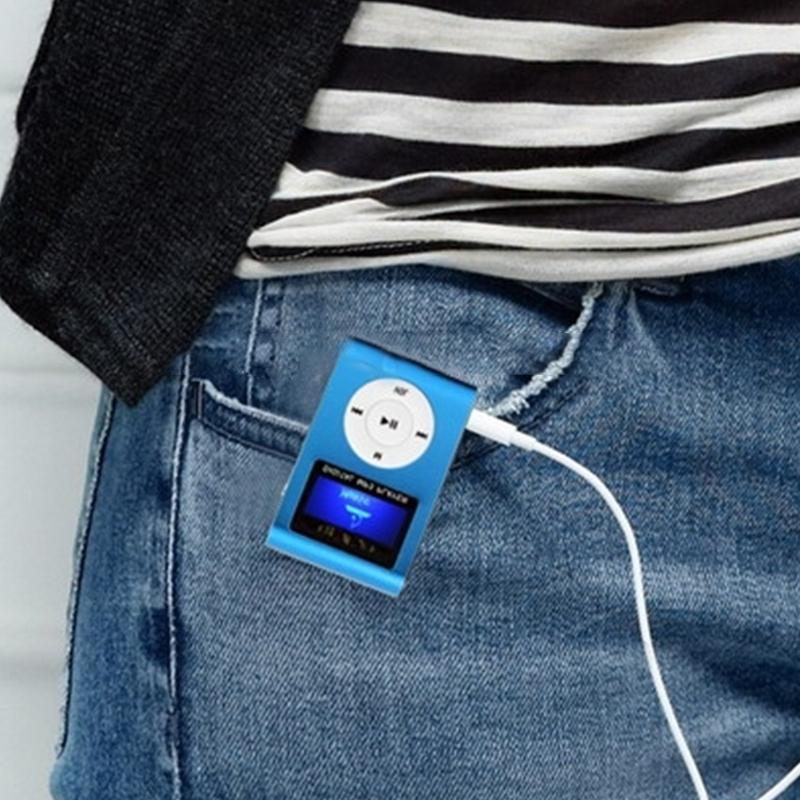 Lcd Mp3 Player With Tf / Micro Sd Slot & Metal Clip - Baby Blue