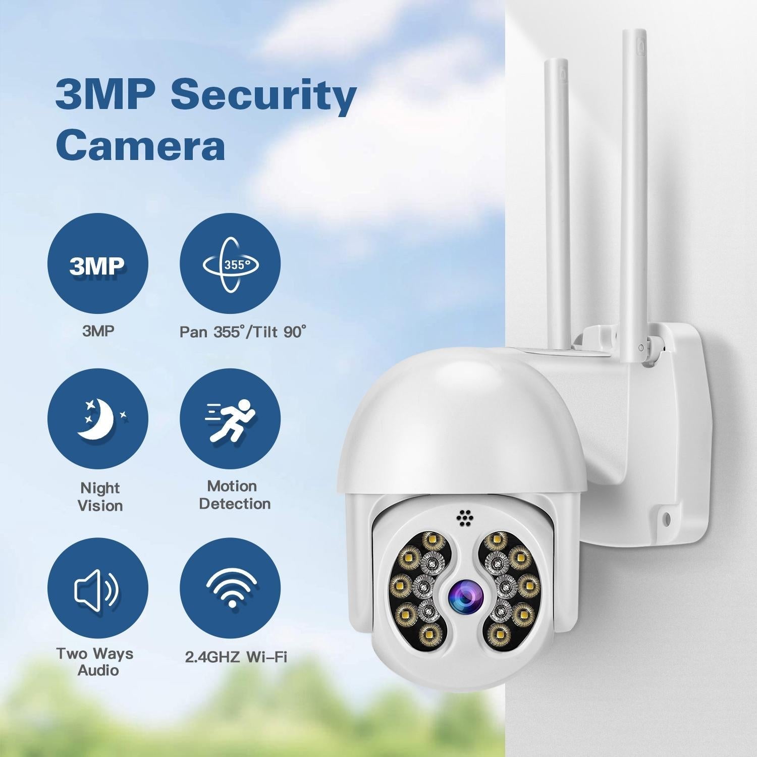 2.4G Wireless Ip Camera With 3.0Mp Waterproof Two-Way Audio Full Colour Night Vision Tf Card