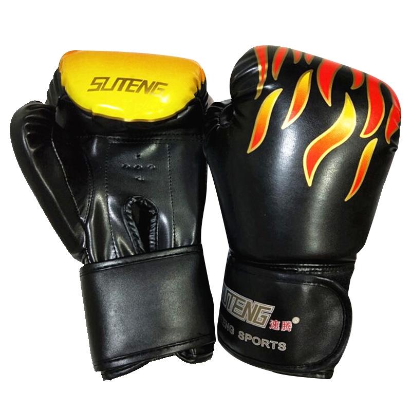 Adult Flame Pattern Pu Leather Boxing Gloves - Fitness - White