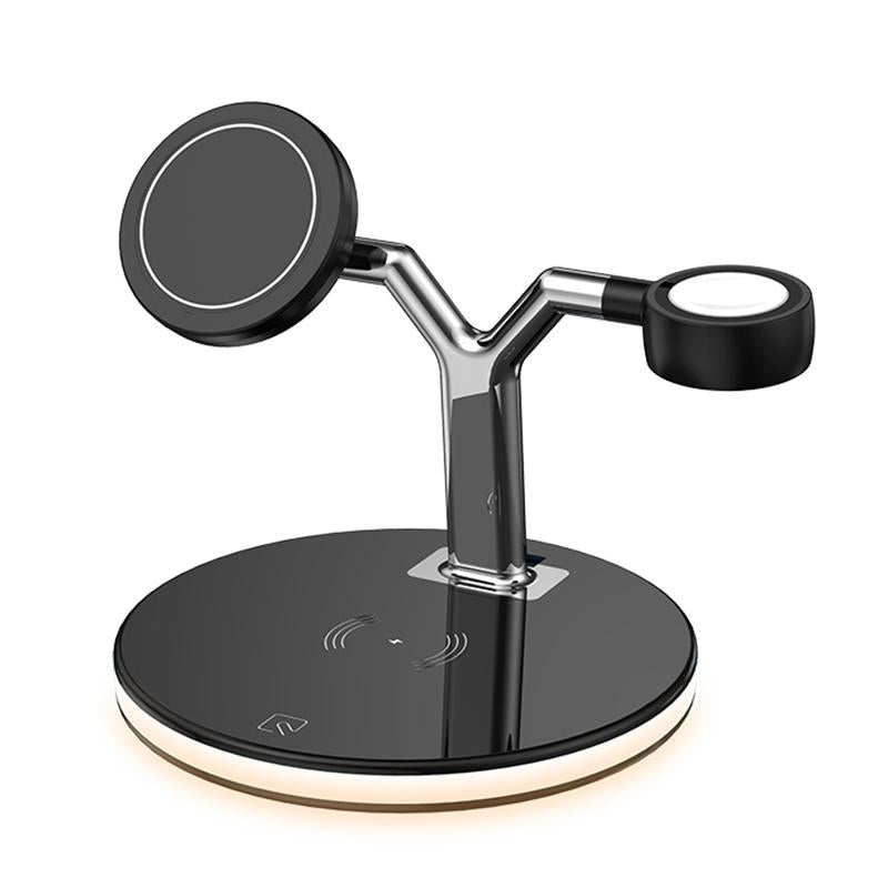 15W 3 In 1 Magnetic Wireless Charger For Phones Watches And Airpods With Led Light - White