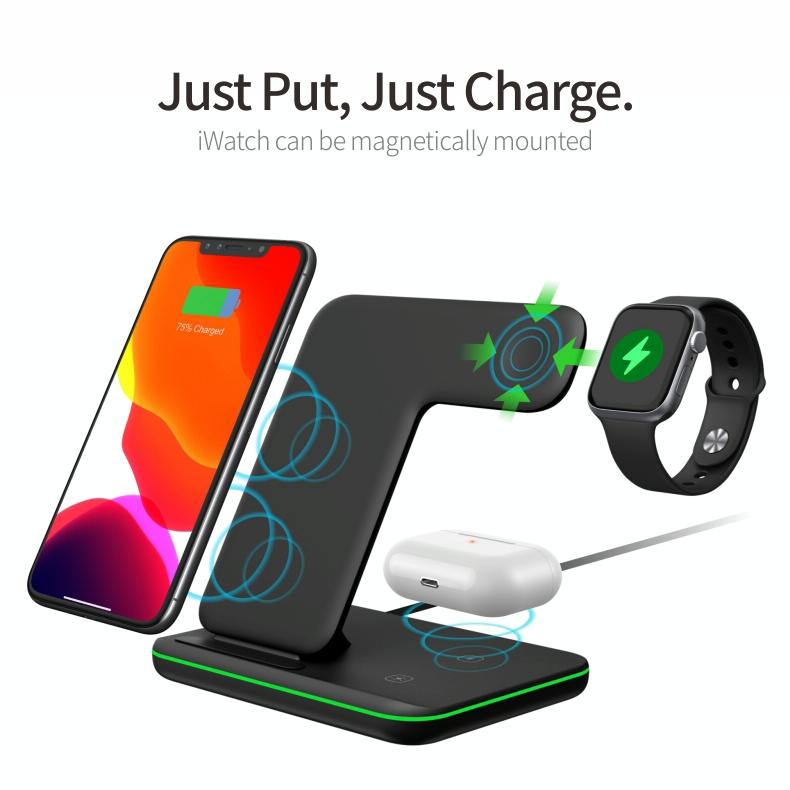 3 In 1 Magnetic Wireless Charger With Touch Ring Light - White