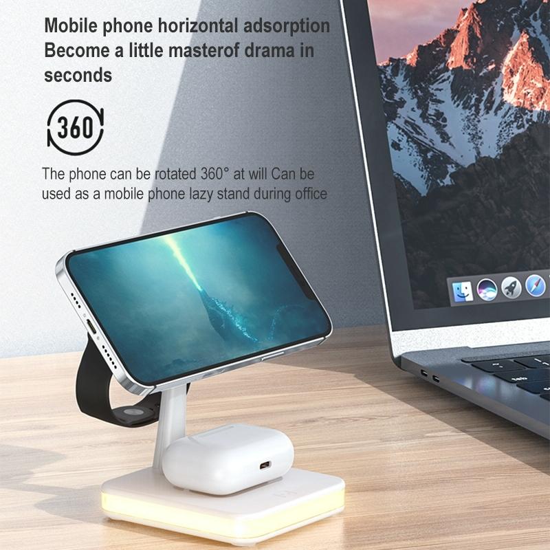 15W Wireless Fast Charger With 360° Rotating Holder - White